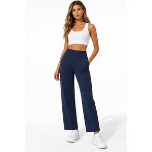 We Wander Performaluxe Pintuck Straight Pant Women Size SP Navy NWT